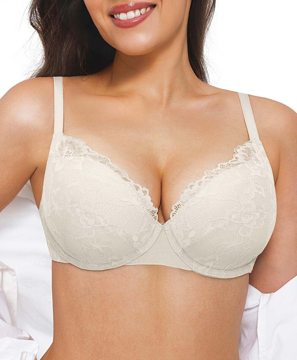 Popilush Minimizer Bras for Women Full Coverage Lace Push Up Plus Size 34DD